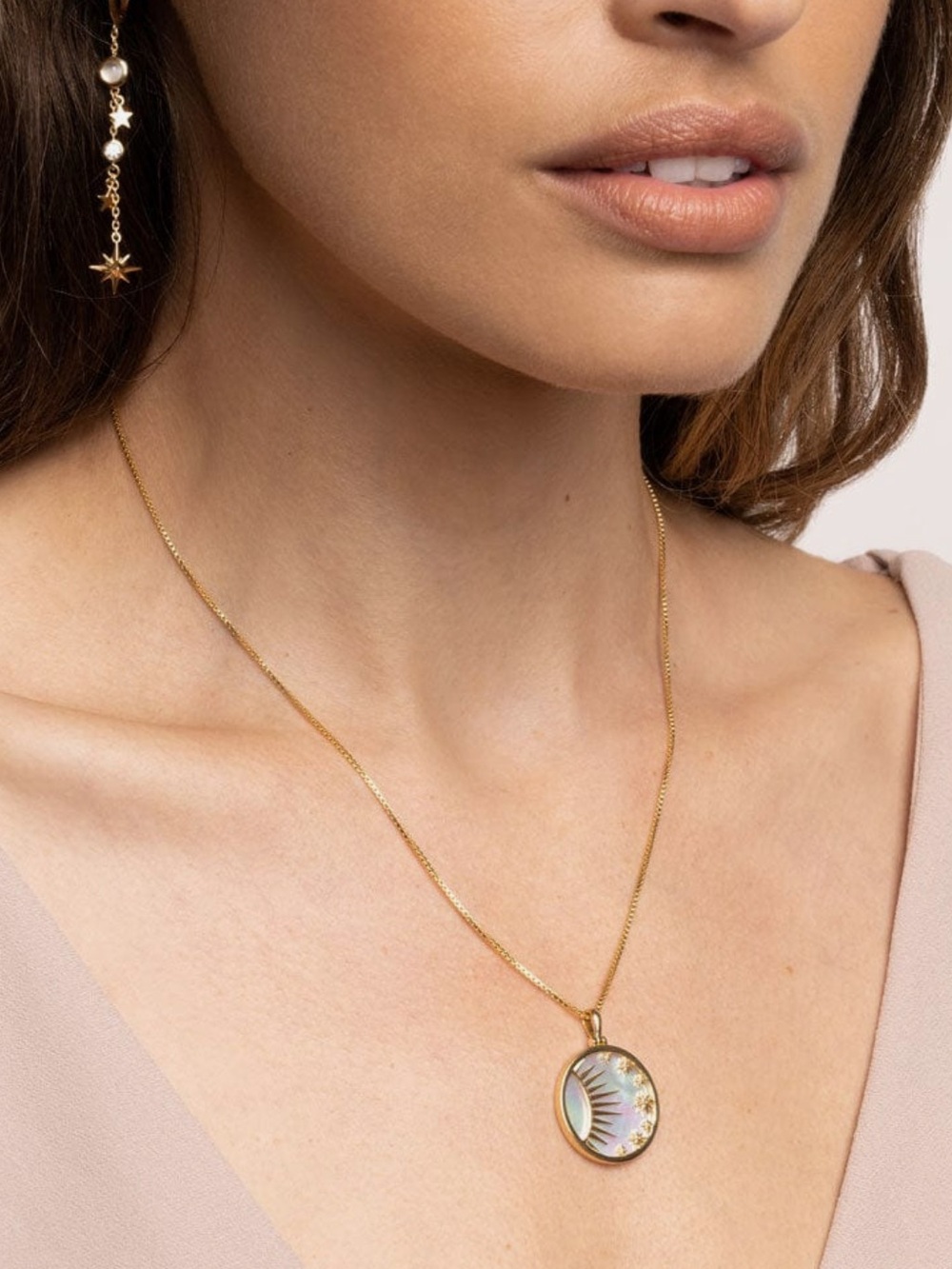 NWOT - Awe Inspired Celestial Mother of Pearl Amulet 14K Gold Vermeil Large - Picture 2 of 10